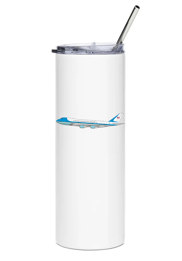 Boeing VC-25 (Air Force One) Stainless Steel Water Tumbler with straw - 20oz.