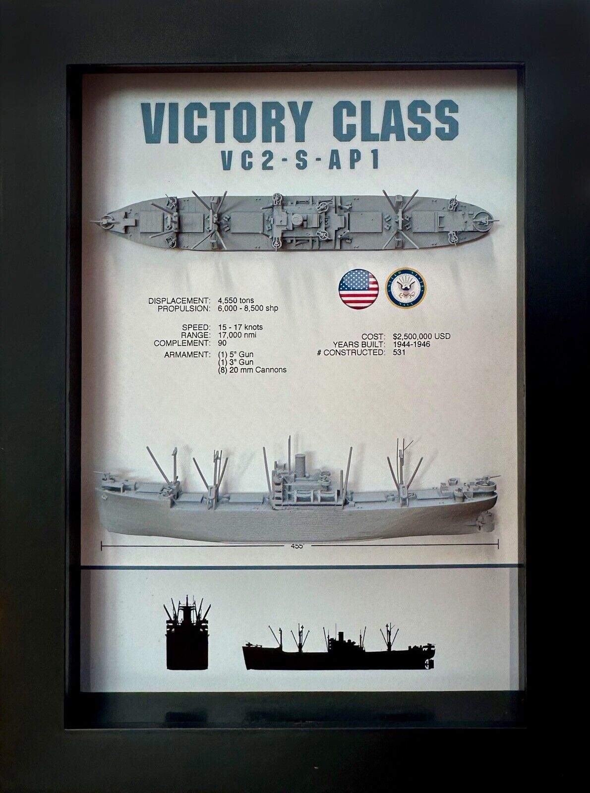 Victory Ship Class Shadow Display Box, VC2-S-AP1, WW2, 5.75