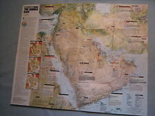 THE MIDDLE EAST MAP PHYSICAL & POLITICAL  National Geographic February 1991 picture