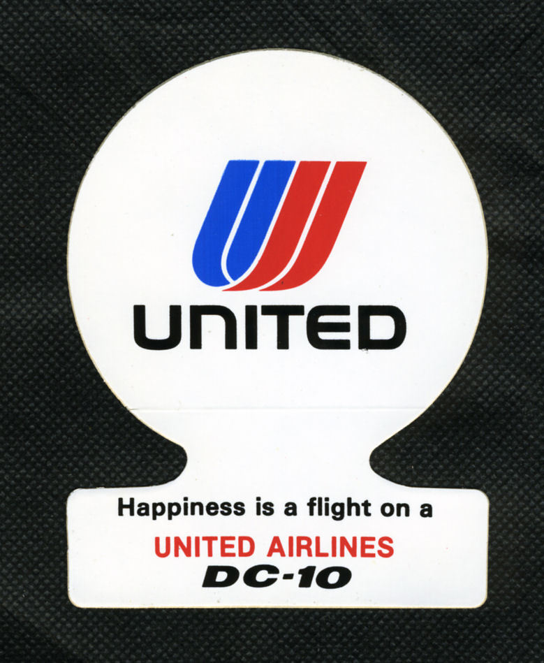 DC-10 UNITED AIRLINES STICKER - HAPPINESS IS A FLIGHT ON A UNITED AIRLINES DC-10