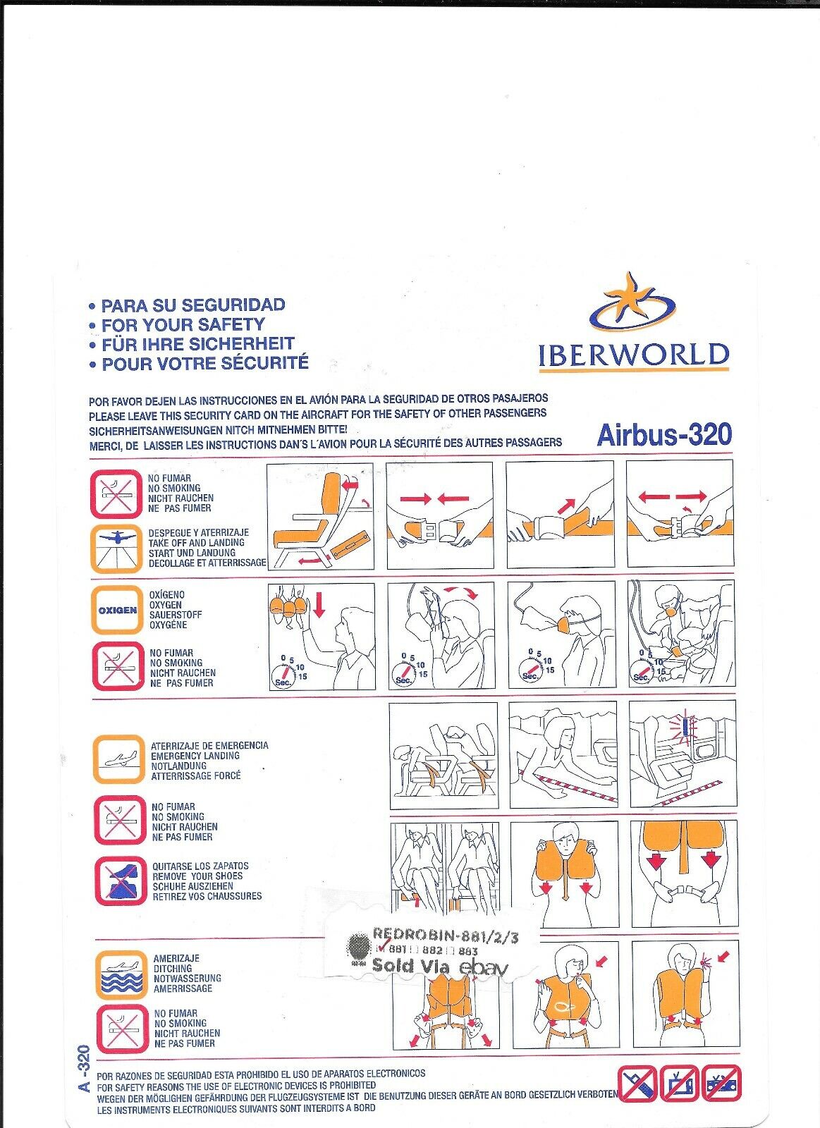 Iberworld Airbus A320 Safety Card