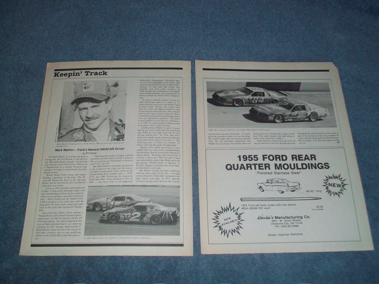 1988 Vintage Profile Article on NASCAR Driver Mark Martin \