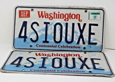 Pair of Washington State Vanity License Plates 4SIOUXE 460 1989 Tab Matching Set picture
