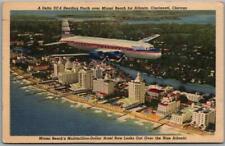 1953 DELTA AIR LINES Aviation Postcard DC-6 Plane over Miami Beach / Linen picture