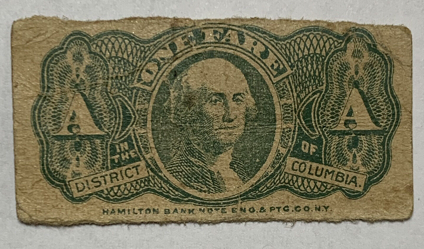 WASHINGTON RAILWAY & ELECTRIC COMPANY DISTRICT OF COLUMBIA ONE FARE BANK NOTE
