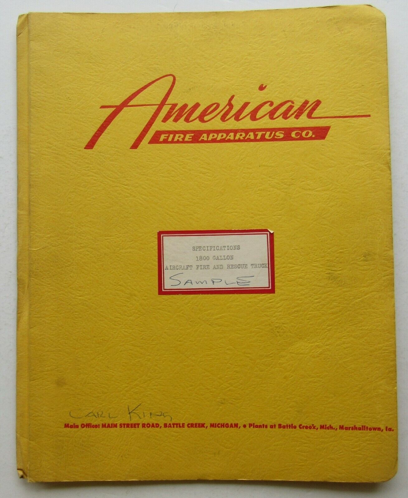 American Fire Apparatus Co Specifications 1800 Aircraft Fire & Rescue Truck