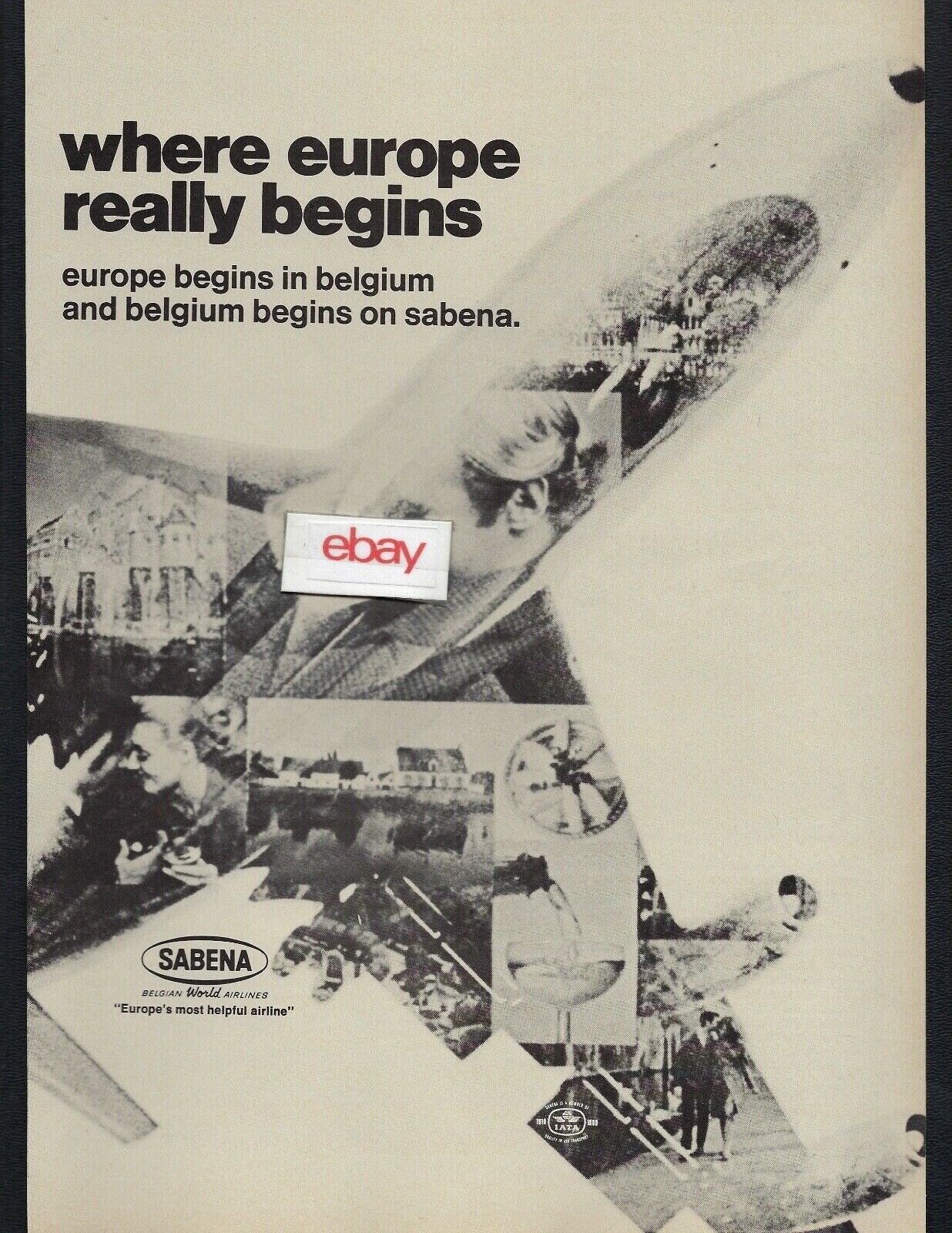 SABENA BELGIAN WORLD AIRLINES 707 JETS 1969 WHERE EUROPE REALLY BEGINS AD