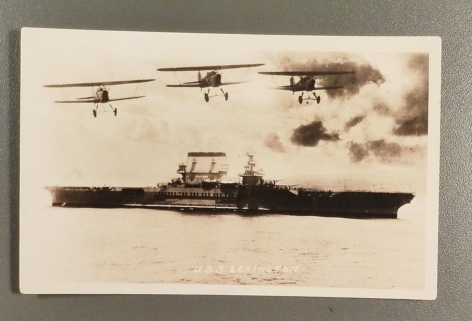 c.1930's Photos of 3 Navy Biplanes off of the U.S.S. Lexington Aircraft Carrier.
