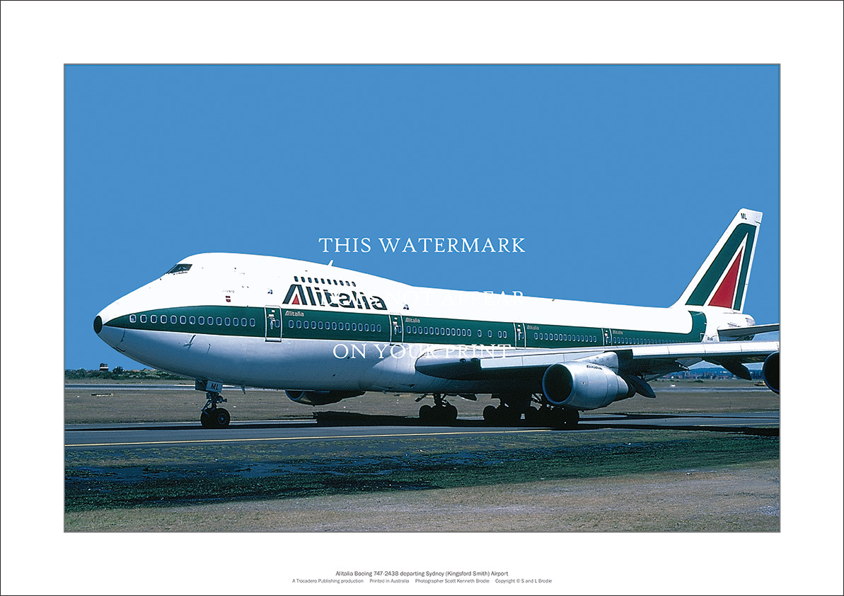 Alitalia Boeing 747-243B A2 Art Print - Departing Sydney – 59 x 42 cm Poster
