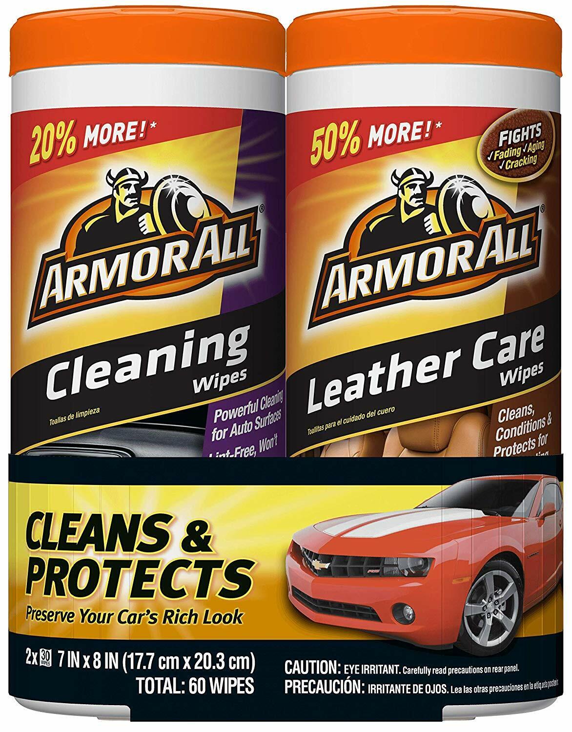 Armor All Cleaning and Leather Care Wipes, 30 Count Each (Pack of 2)