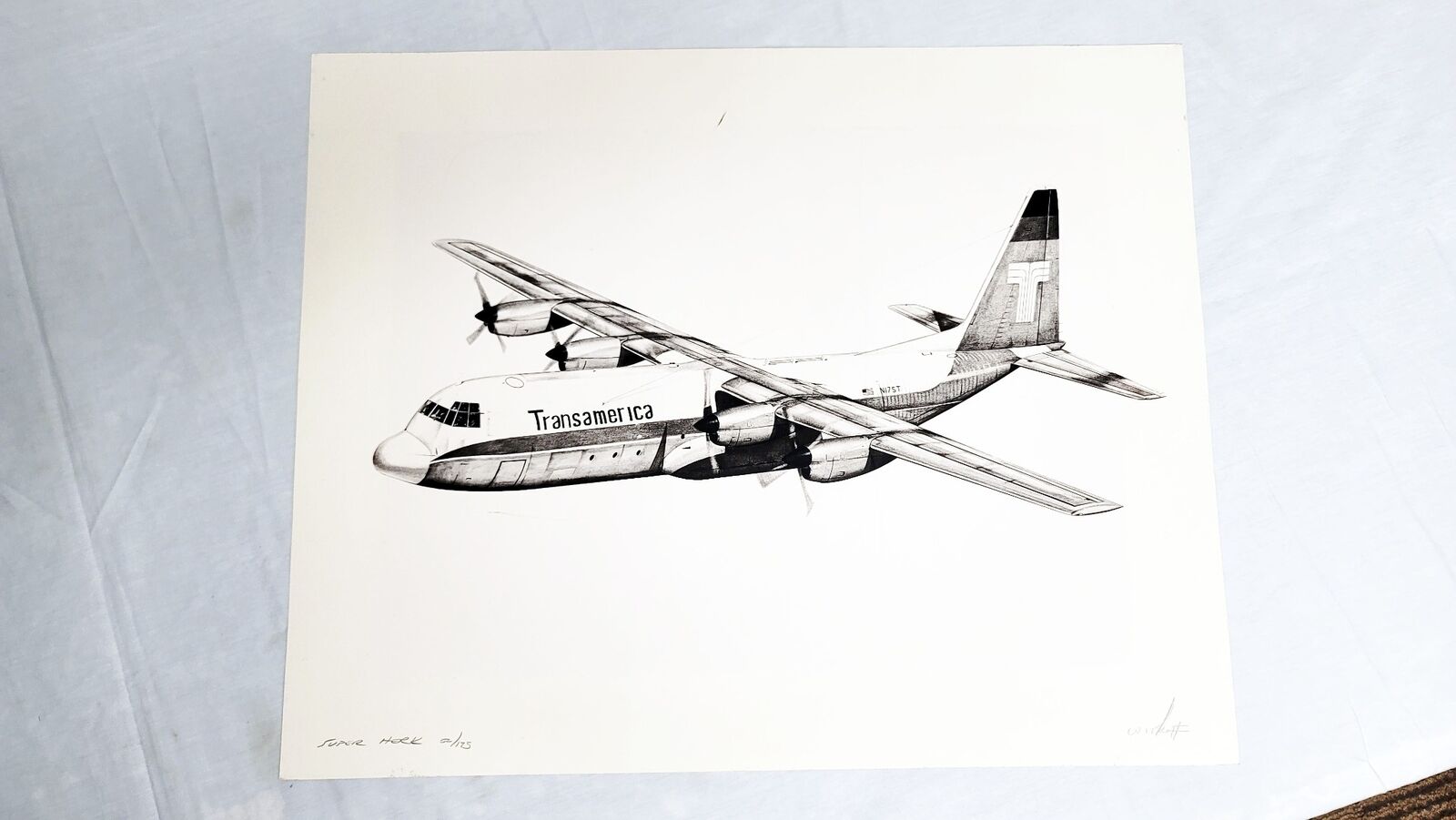 Signed Numbered DAN WITKOFF Transamerica C-130 Super Hercules Pencil Drawn Print