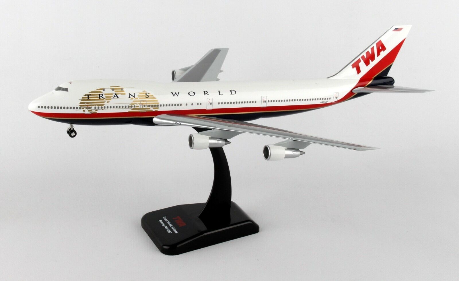 HOGAN WINGS (HG0229G) TWA 747-100 (N93108) 1:200 SCALE MODEL W/GEAR & STAND