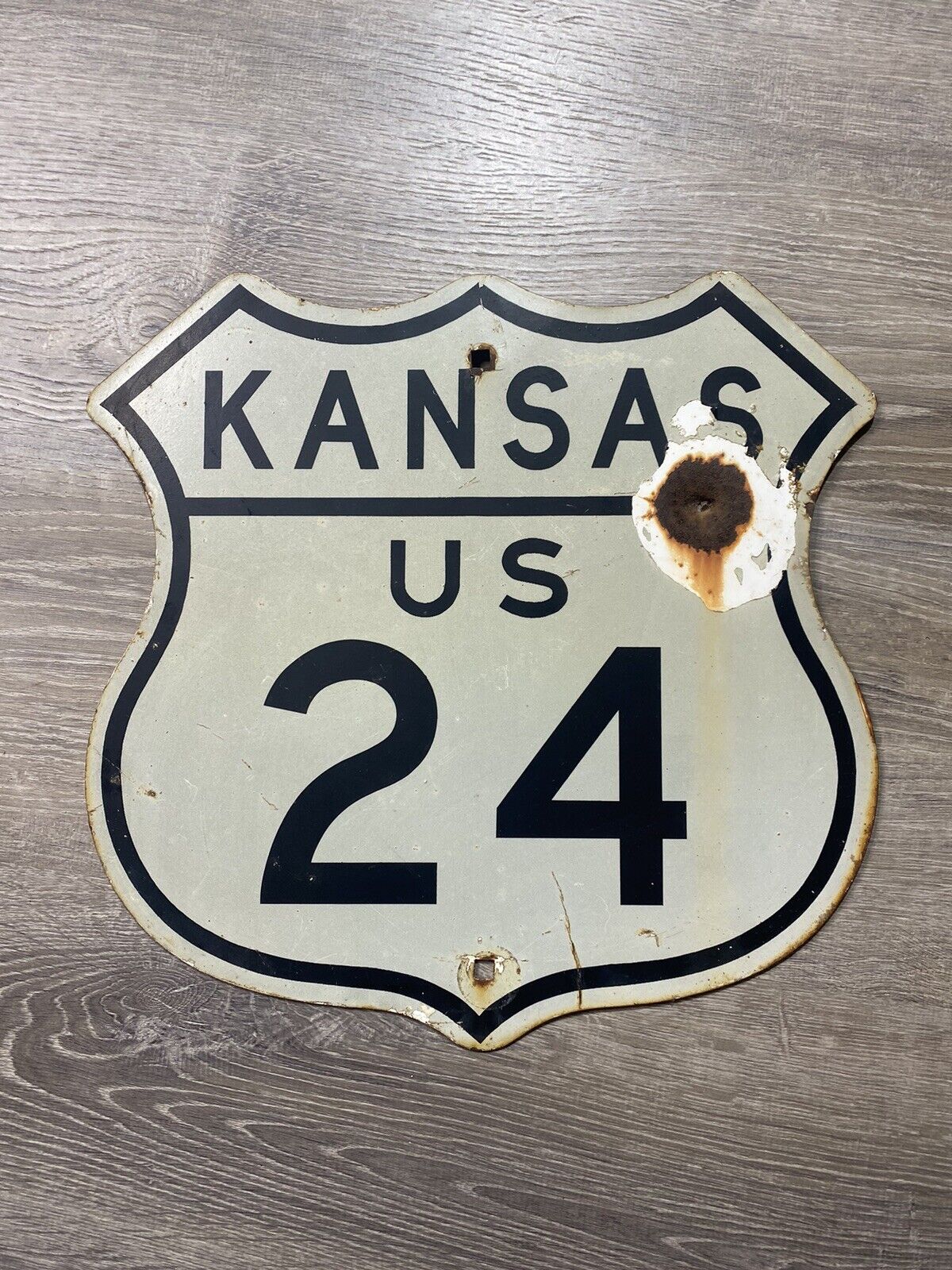 Vintage Kansas US 24 Highway Sign, Retired