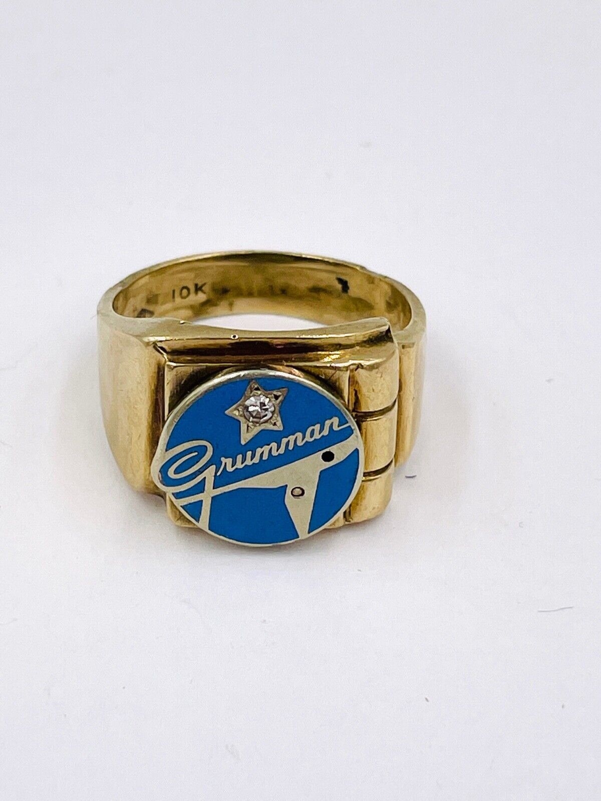 Grumman Aviation with Diamond 10k yellow gold ring 9sz