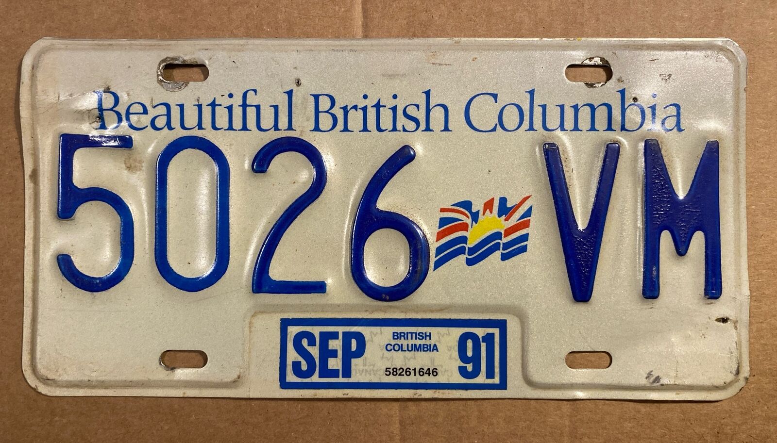 British Columbia Canada license plate, original used