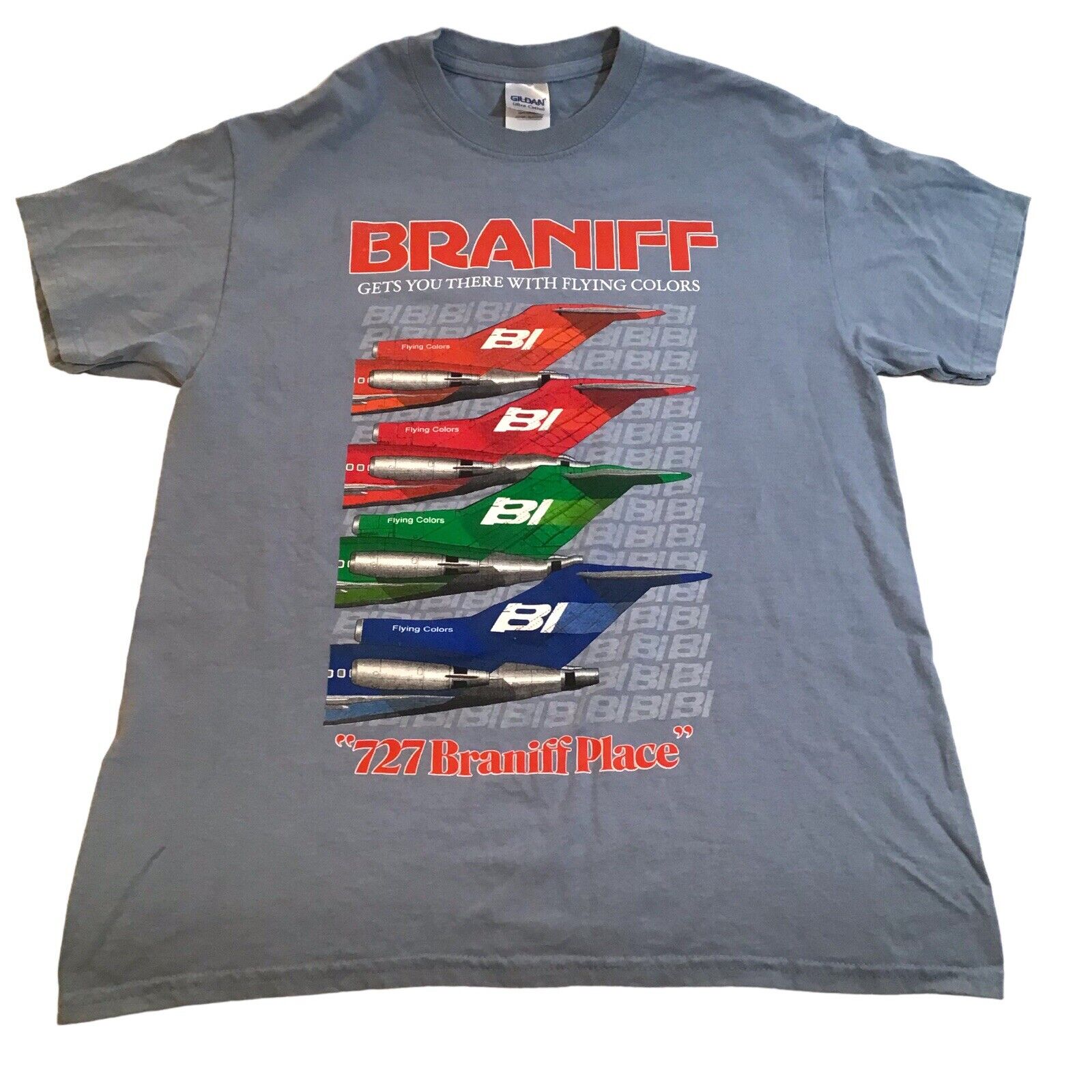 Vintage BRANIFF Airlines Advertising Logo  T-Shirt “727 Braniff Place” Size Med