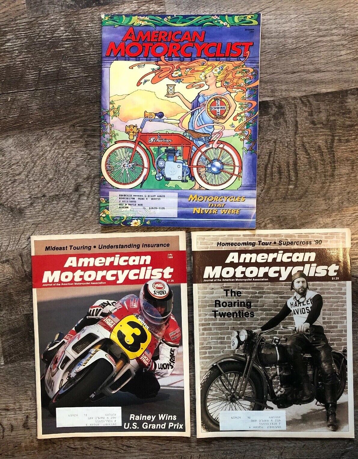 3 Back Issue AMERICAN MOTORCYCLIST Magazine July 1989, Feb 1990, Dec 1994 Rainey