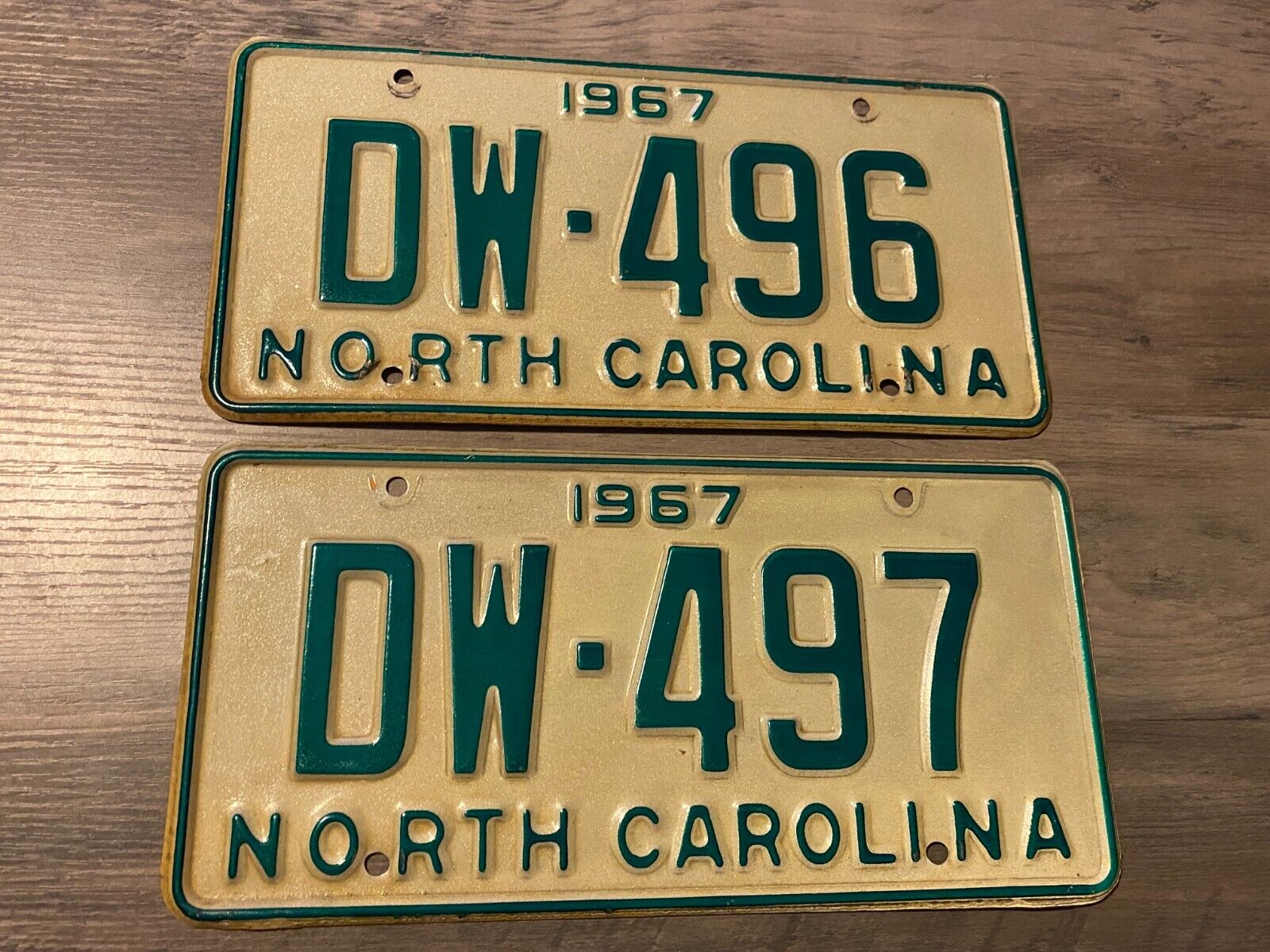 Lot of 2 North Carolina Licenses License Plate 1967 Consecutive Numbers