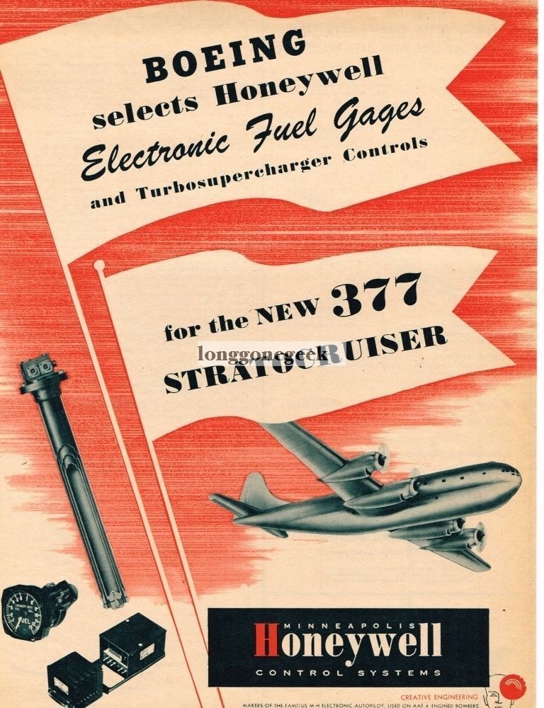 1946 HONEYWELL Control Systems used on BOEING 377 Stratocruiser art Vtg Print Ad