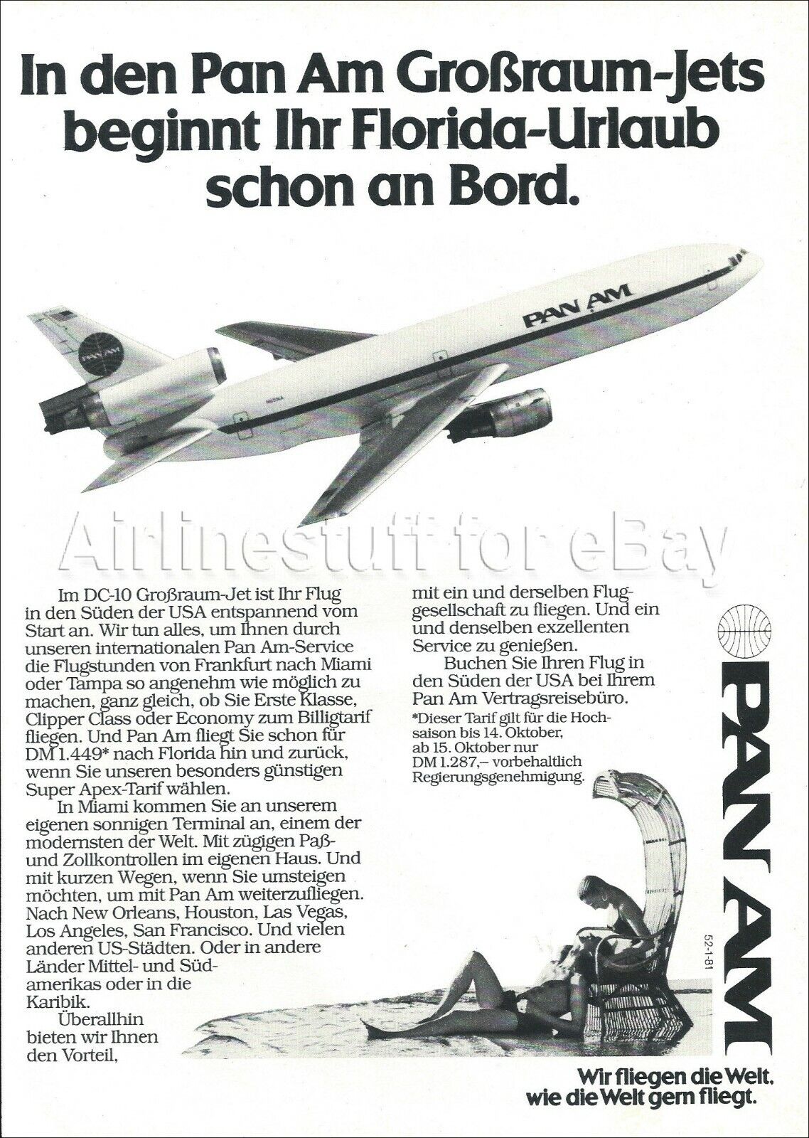1980 PAN AM ad McDonnell Douglas DC-10 American World airways airlines advert