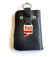 1980's British Airways BA Enamel & Chrome Leather Key Case, Boeing Travel Ring picture