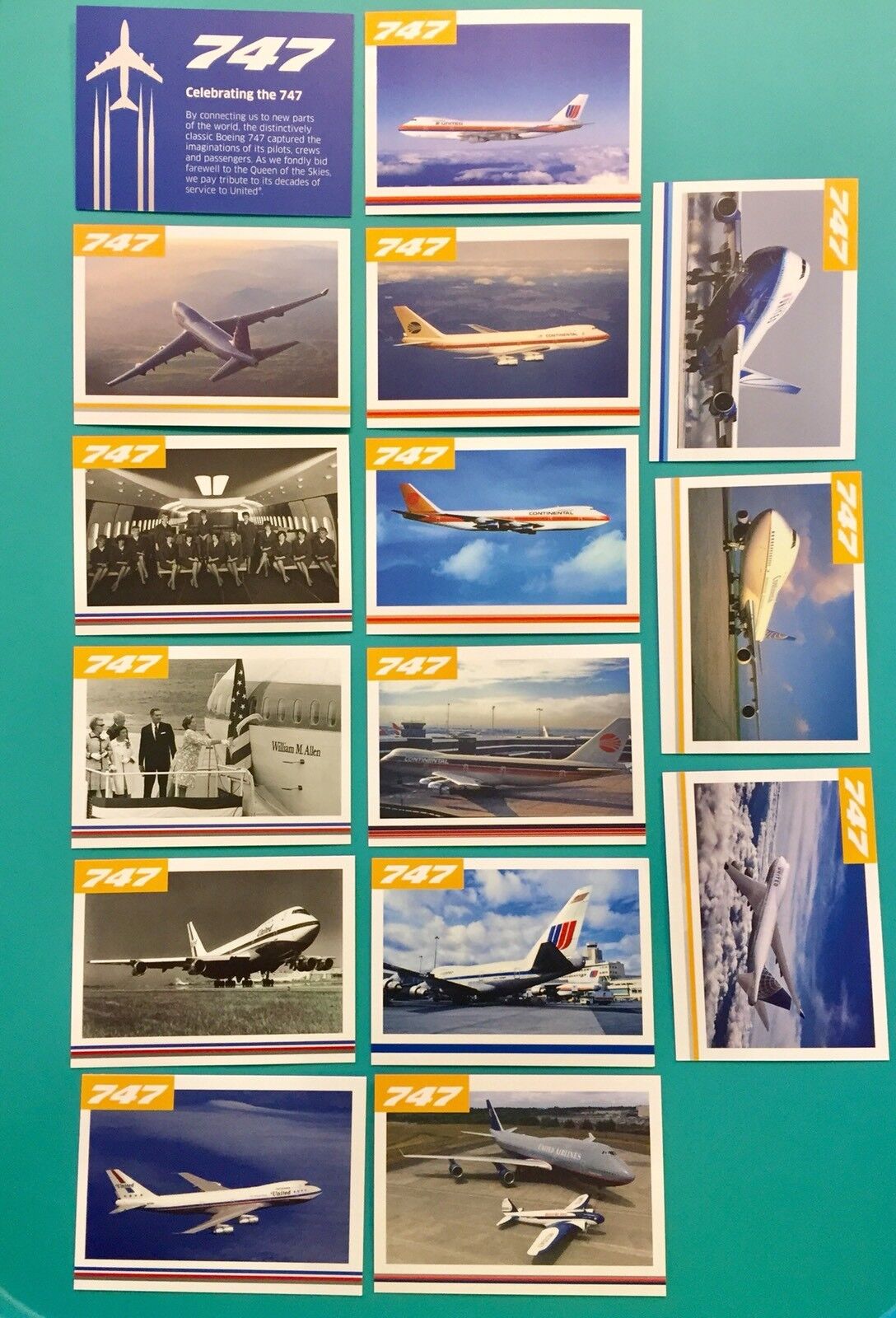 15 UNITED AIRLINES 747 FAREWELL COLLECTORS CARDS