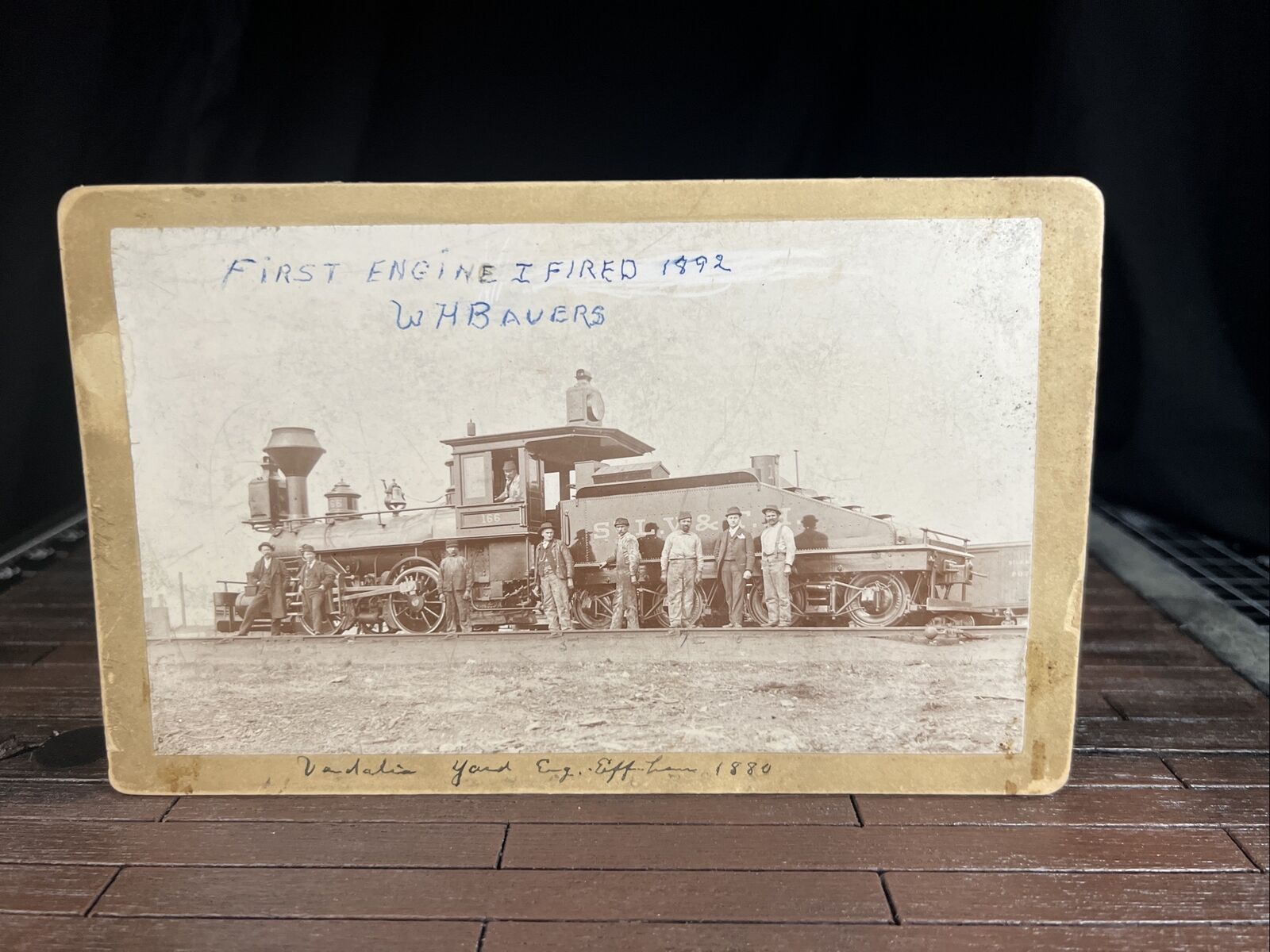 VTG 1880 St Louis Vandalia Terre Haute Locomotive 166 Mounted Cabinet Card Photo