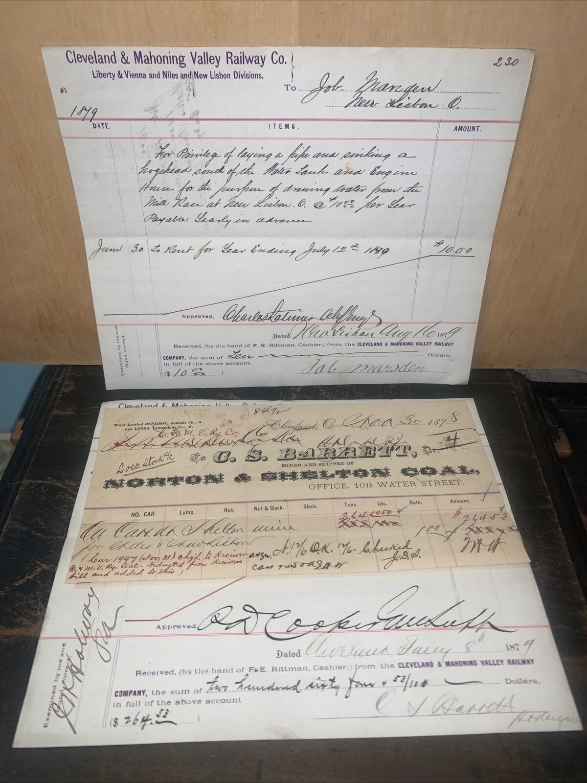 Cleveland & Mahoning ￼ Railway Company Ohio Receipts 1878,1879 Bill Heads #33