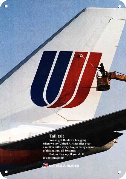 1985 UNITED AIRLINES Jet Tail - Tall Tale - DECORATIVE REPLICA METAL SIGN 