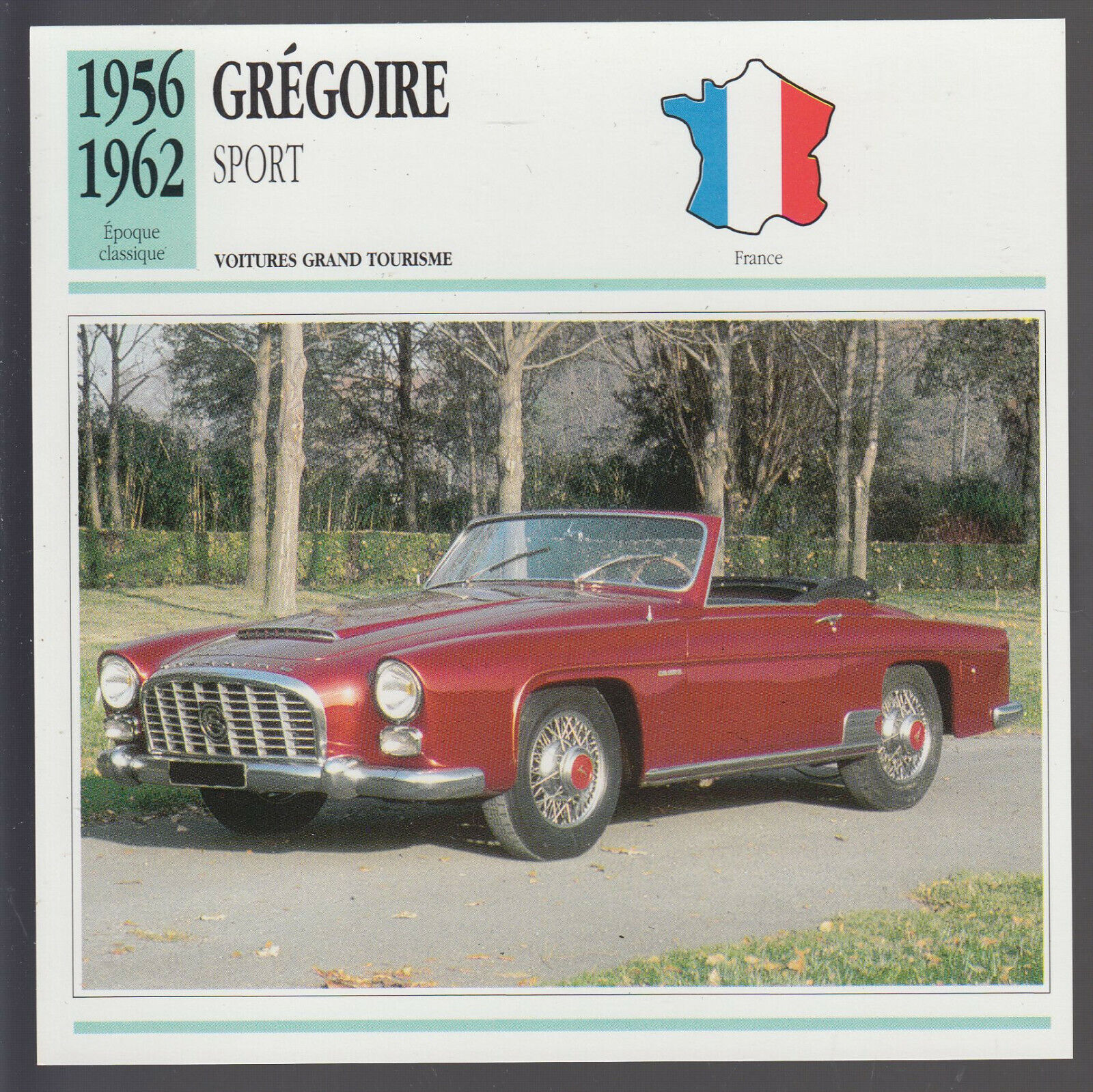 1956-1962 GREGOIRE SPORT France Car Photo Spec Sheet French Card