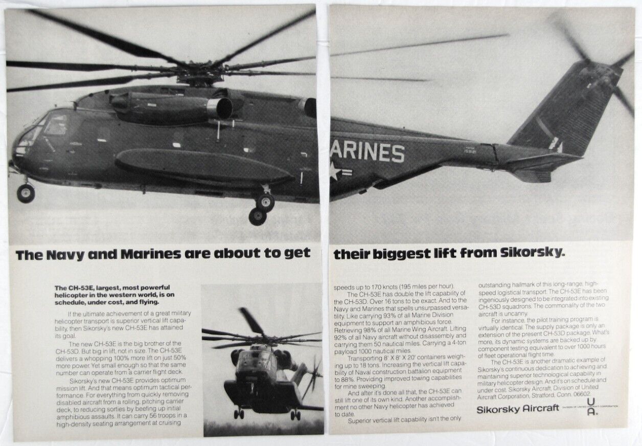 Vintage 1974 Sikorsky CH-53 Sea Stallion Helicopter Print Ad