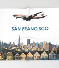 United Airlines Boeing 747 over San Francisco - 51x60 Throw Blanket picture