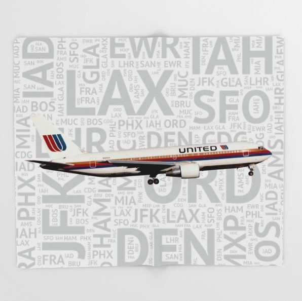 United Airlines Boeing 767 with Airport Codes - 51x60 Throw Blanket