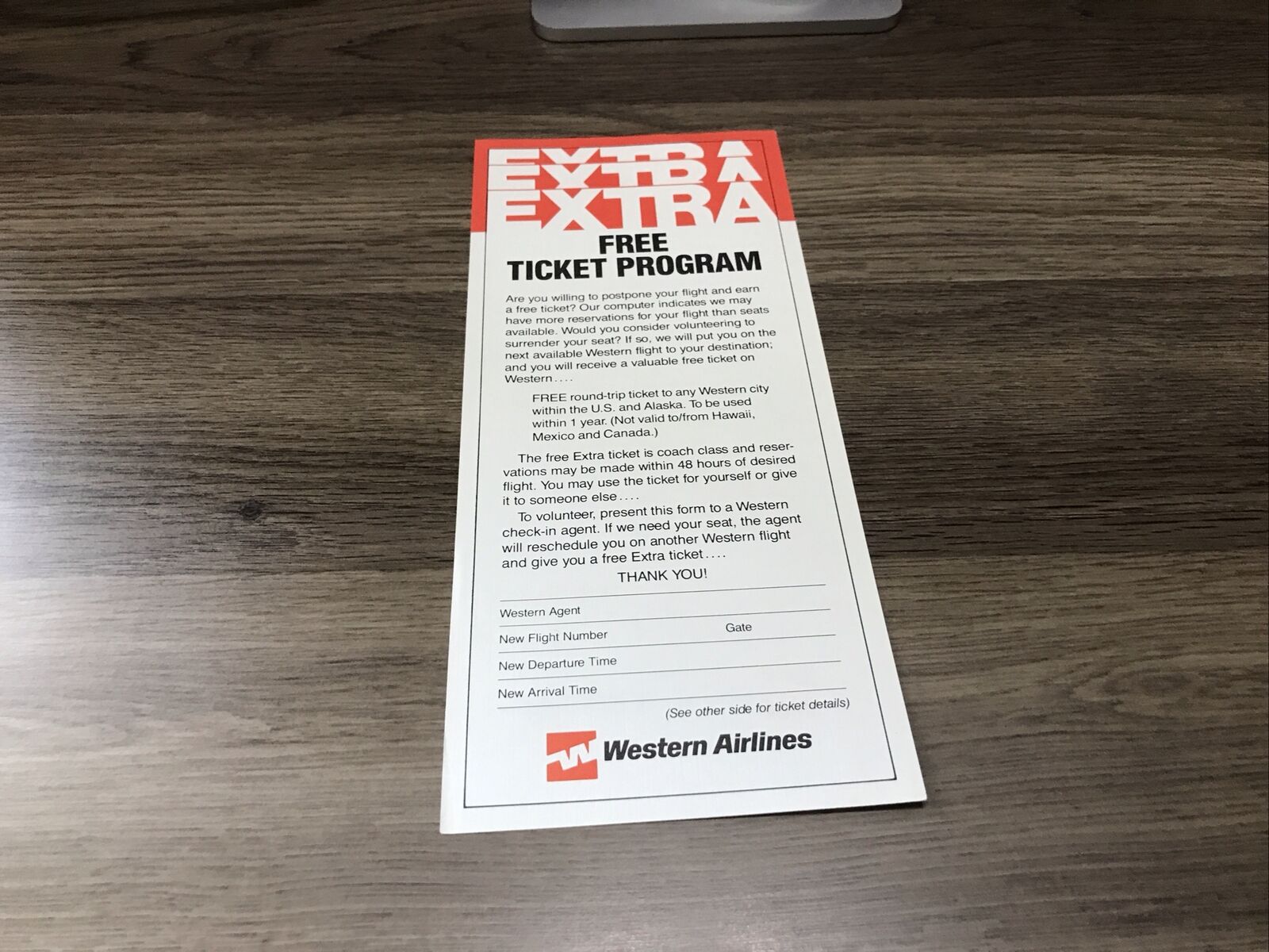 Western Airlines Free Ticket Program Brochure 