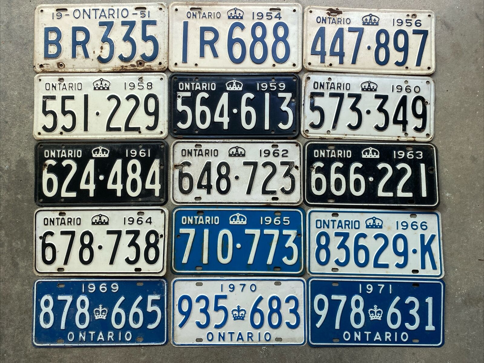 Ontario Canada license plates collection 1951-1971 lot of 15