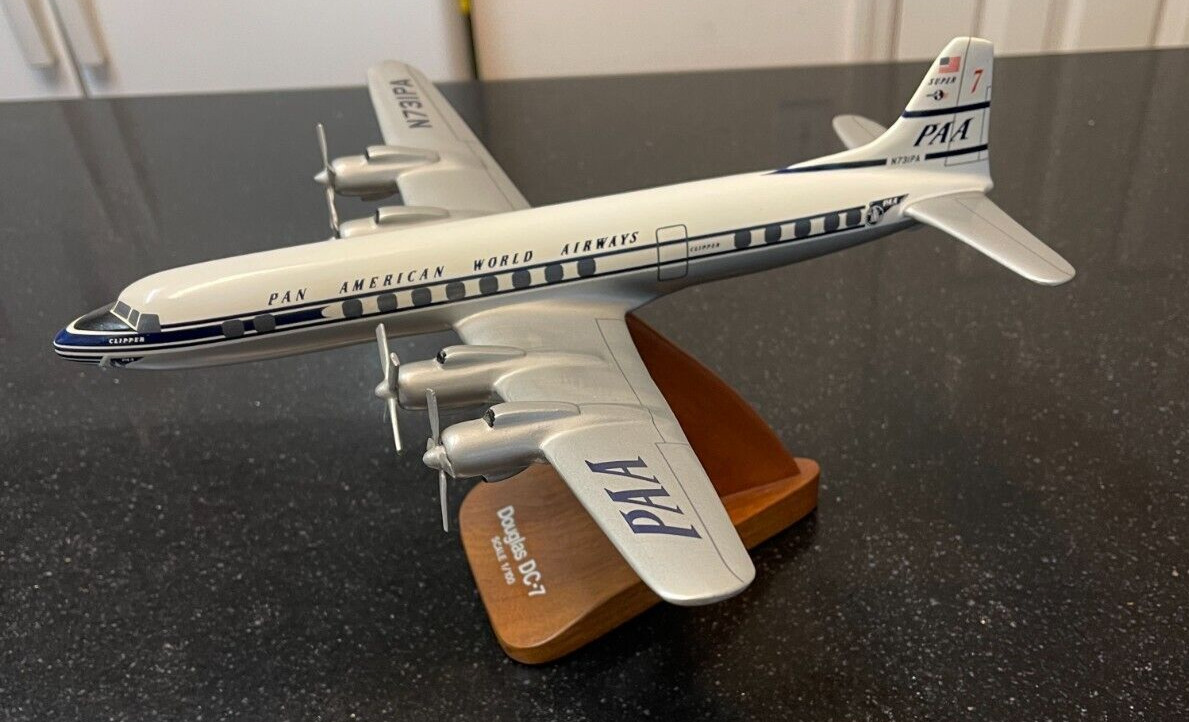 PAN AMERICAN AIRWAYS-- DOUGLAS DC-7, SOLID WOOD MODEL -1/100 SCALE