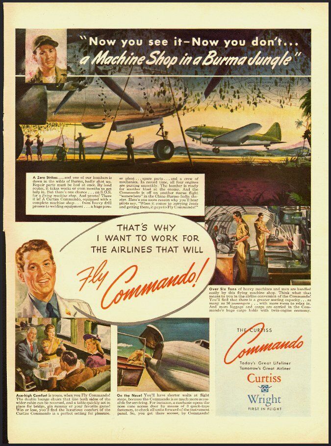 1945 WII Vintage Ad for The CURTISS Commando Airplanes (021812)