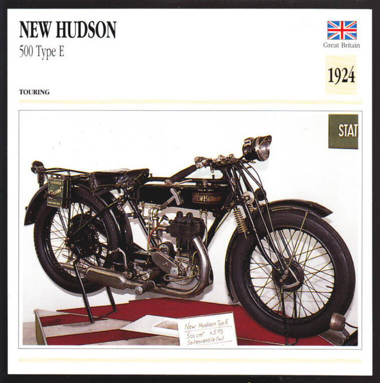 1924 New Hudson 500cc Type E (498cc) Motorcycle Photo Spec Sheet Info Stat Card