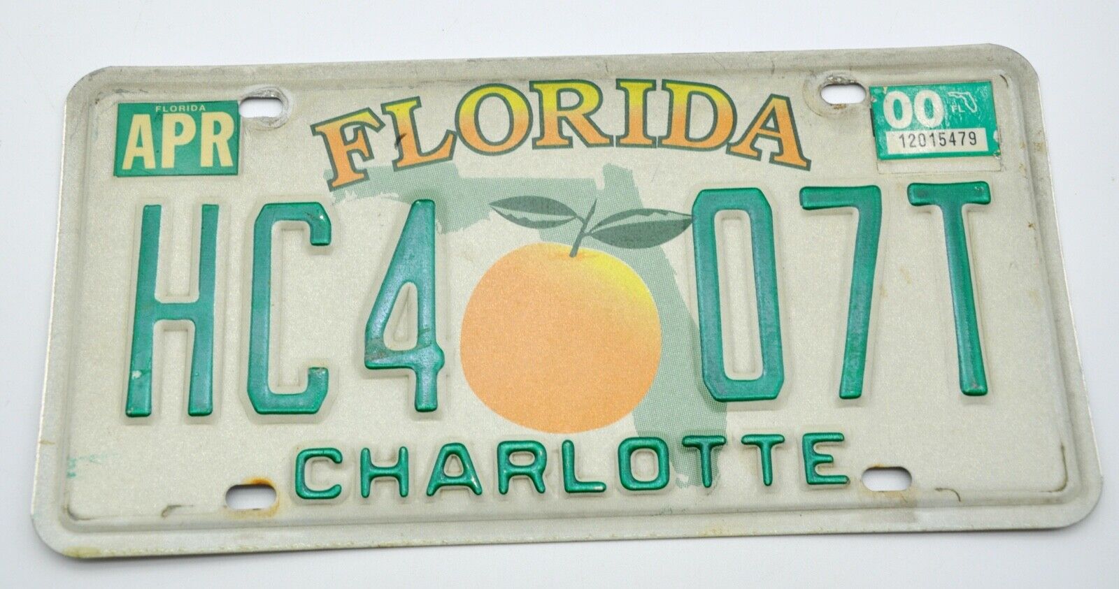 Florida 2000 Charlotte County License Plate, HC4 07T, Nice Quality, DMV Clear