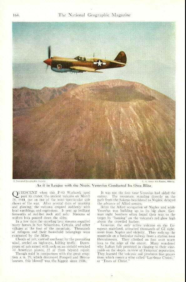1945 WW2 article, P-40 over Mt.Vesuvius, on reverse B-25 over Mt. Etna - 011014