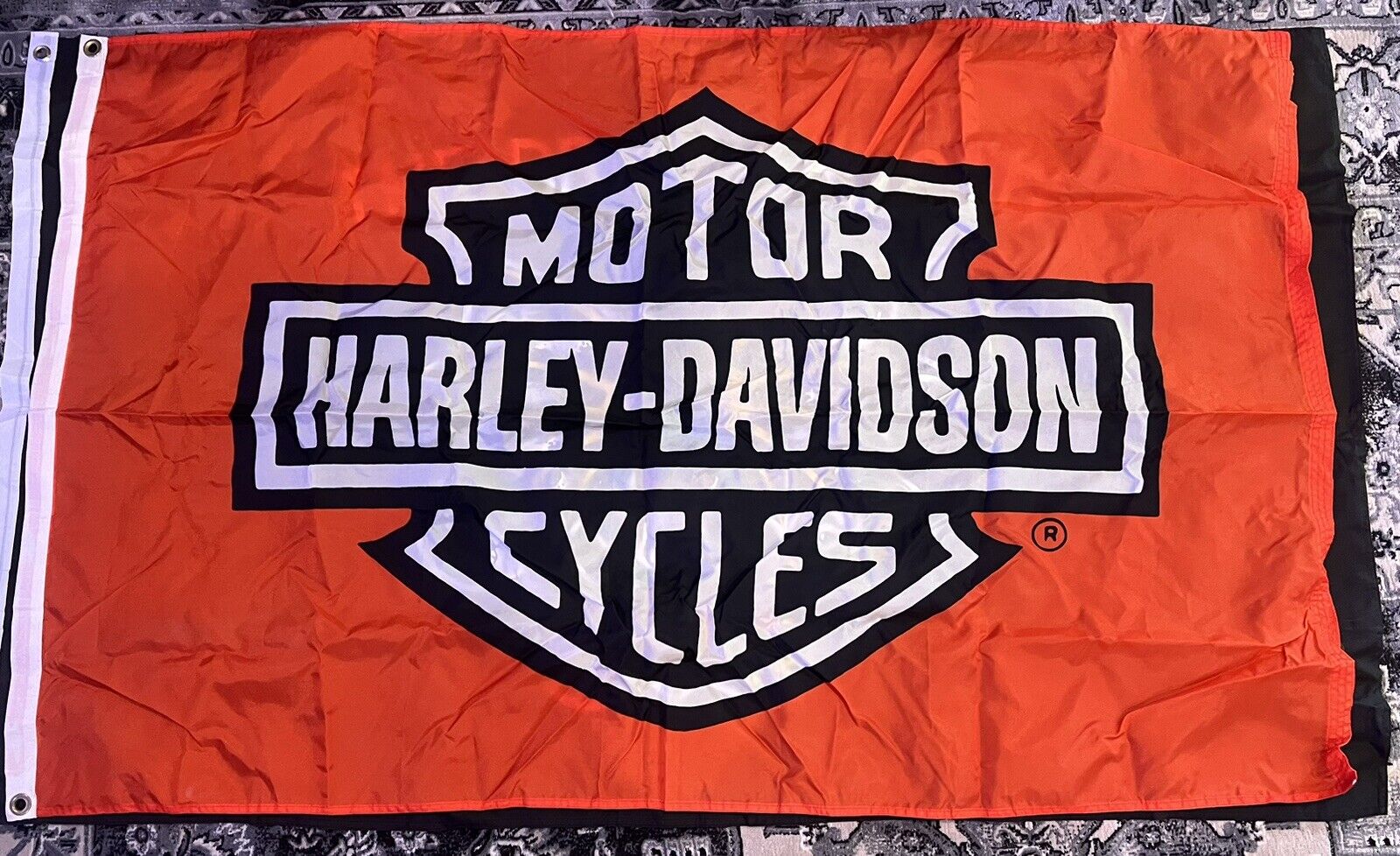 Harley Davidson Embroidered Bar and Shield Orange Flag