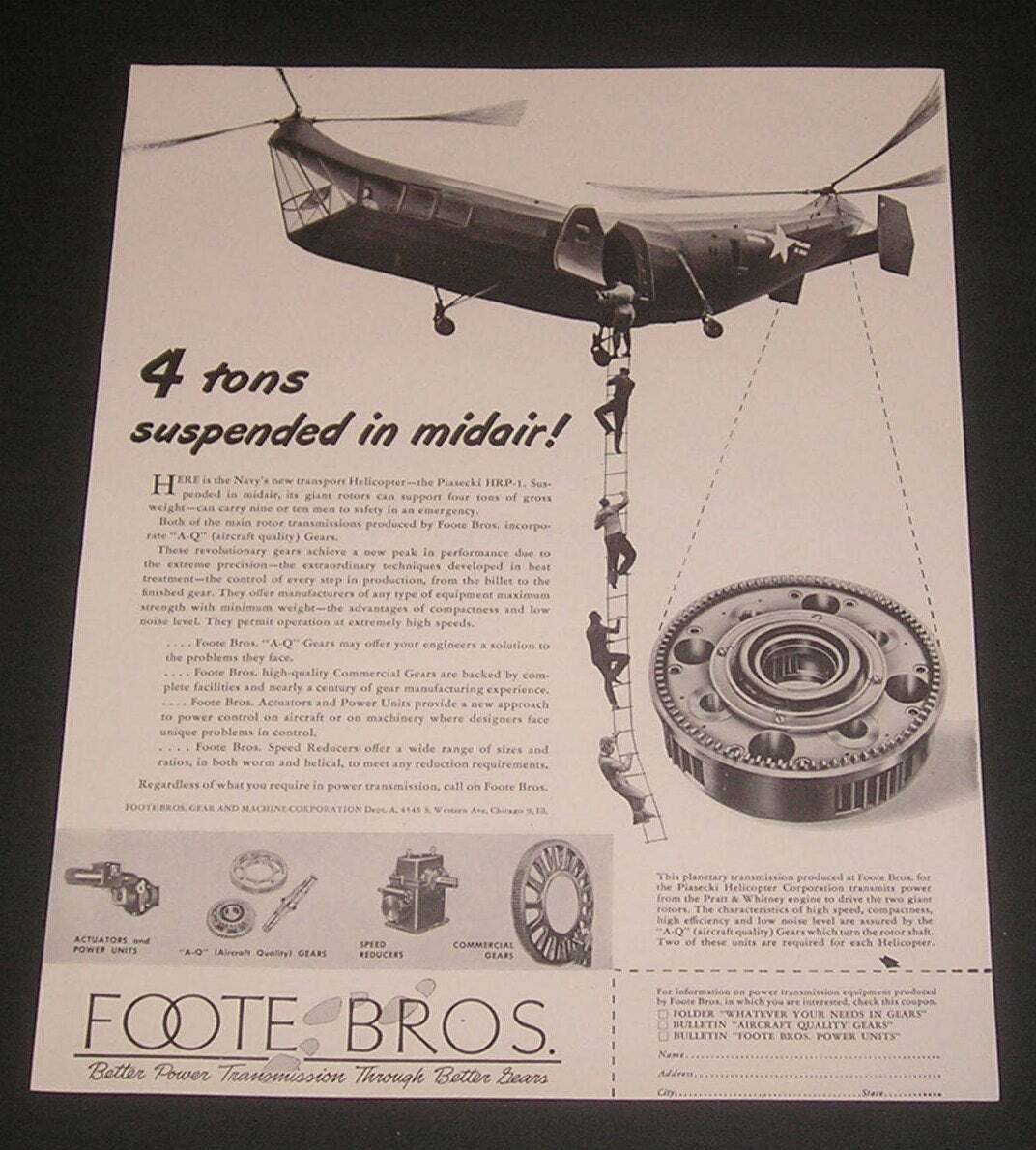 1948 US Navy Piasecki HRP-1 Military Transport Helicopter Foote Bros Magazine Ad