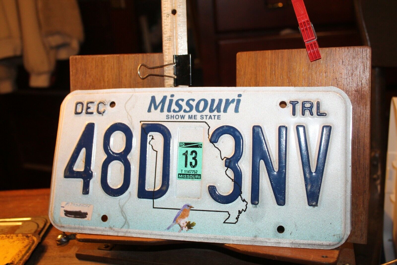 2013 Missouri License Plate Trailer 48D 3NV