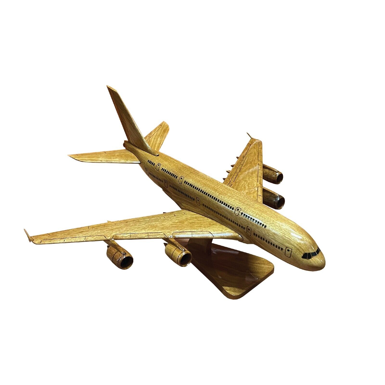 Airbus 380 Mahogany wood desktop aircraft model.