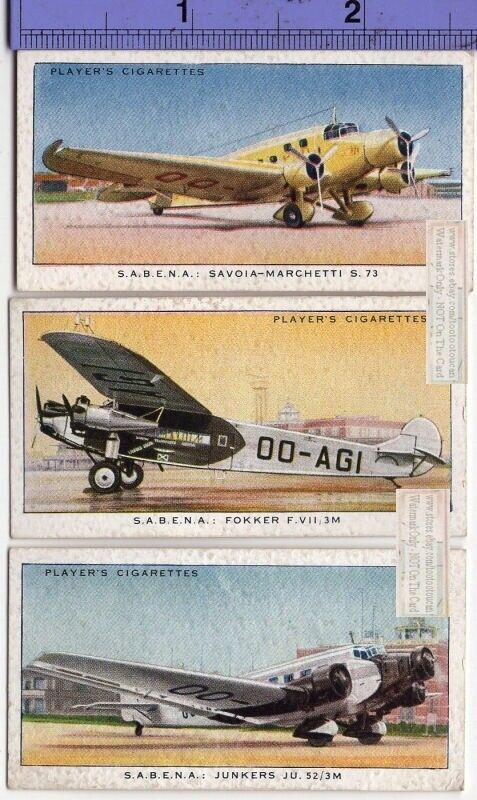Belgian S.A.B.E.N.A. Airlines Fokker Junkers Planes 3 1930sTrade Ad Cards