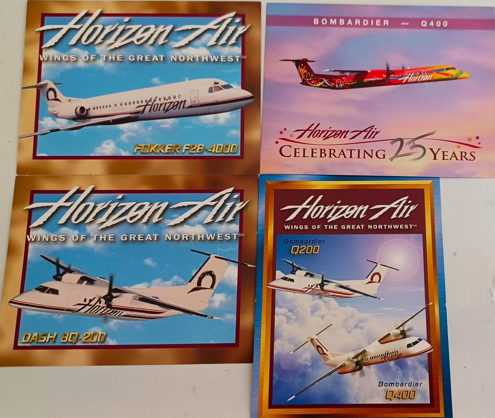 HORIZON AIR 4 Collector Trade Cards, Q400, Dash 8Q-200, FOKKER F28-4000