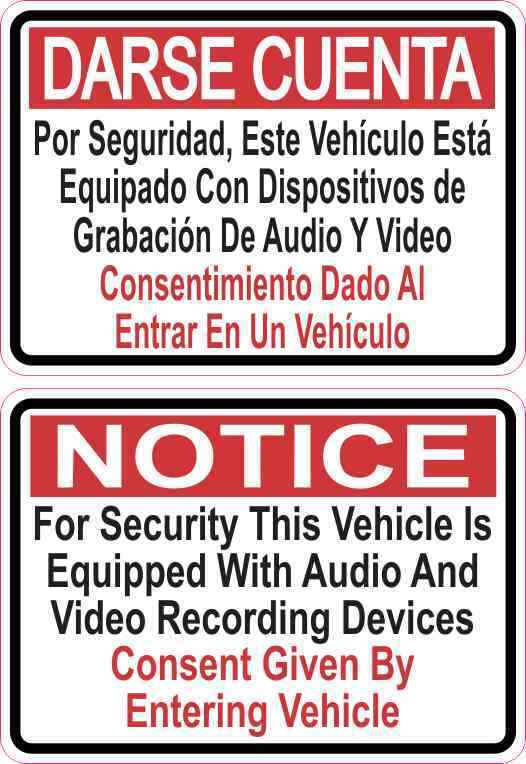 3.5x2.5 Red Spanish English Audio and Video Recording Consent Stickers Decals