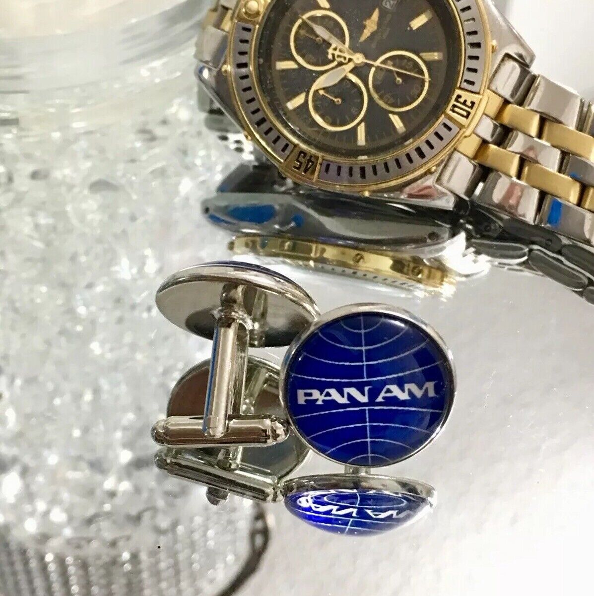 Pan Am Cufflinks 20mm (2 Pack)With Glass Dome Panam American Airlines Airways