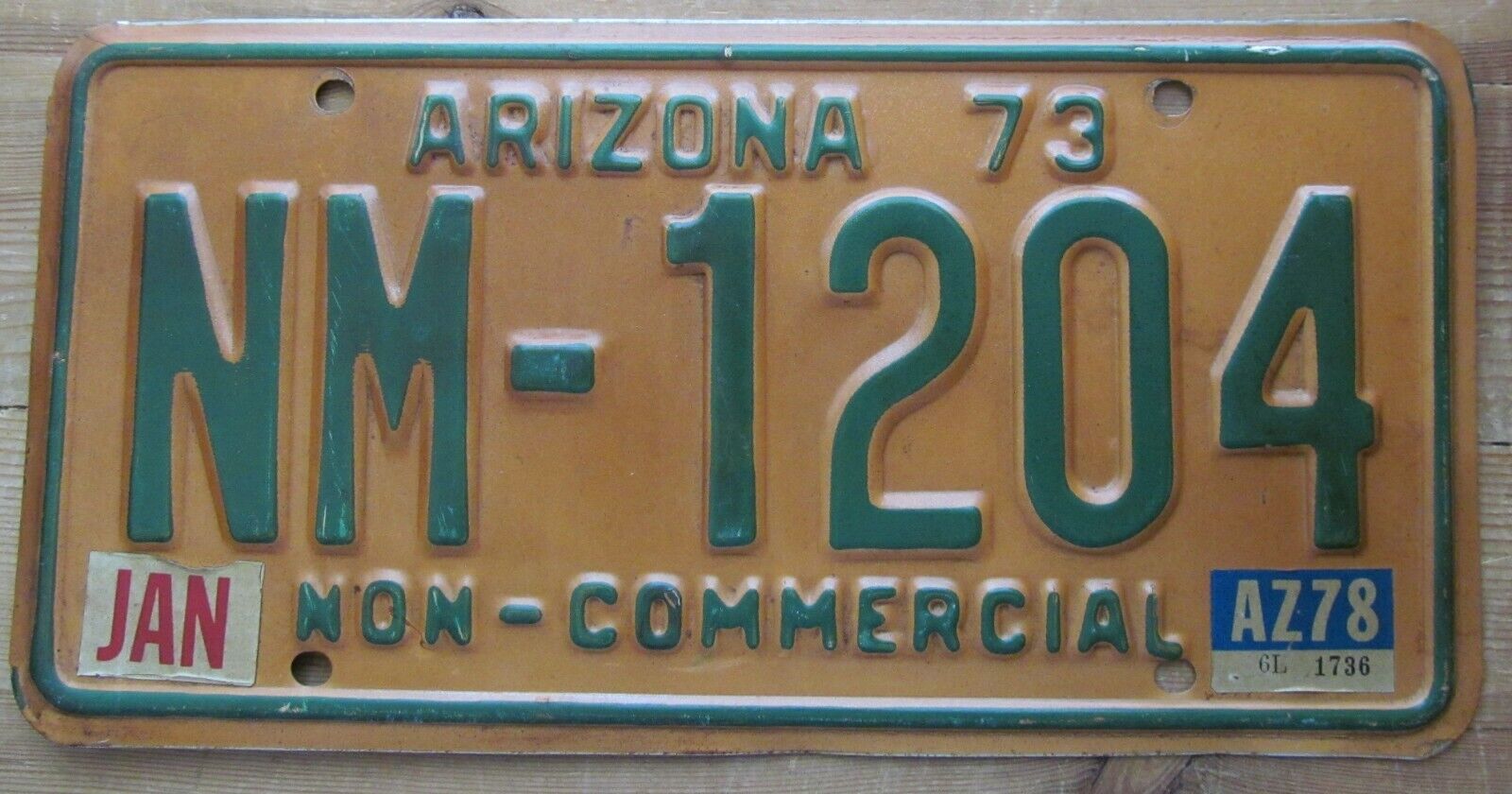 Arizona 1978 NON-COMMERCIAL License Plate NICE QUALITY # NM-1204