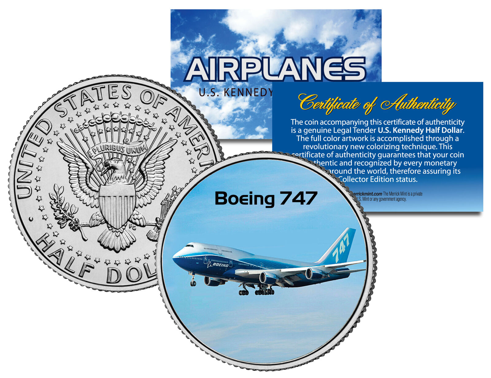 BOEING 747 * Airplane Series * JFK Kennedy Half Dollar Colorized US Coin